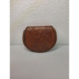 Vintage Hand-Tooled Leather Coin Purse, Floral Western Change Pouch, Brown Boho